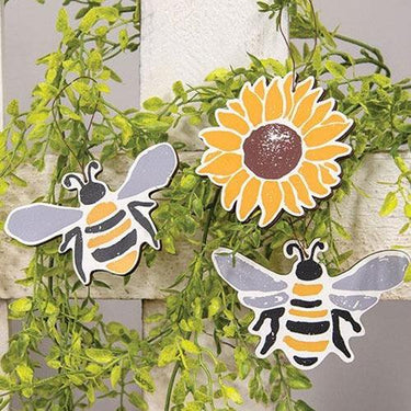 3 Set Bees & Sunflower Wooden Ornaments - The Fox Decor